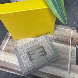 Fendi Gray and Cream Logo Wallet
